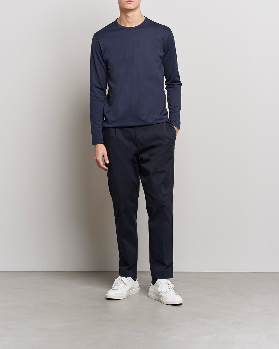 Herr | T-Shirts | Sunspel | Long Sleeve Crew Neck Cotton Tee Navy