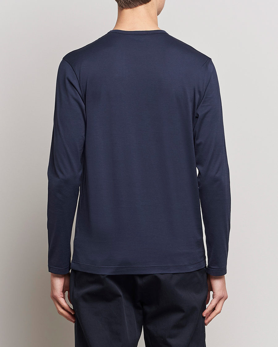 Herr | T-Shirts | Sunspel | Long Sleeve Crew Neck Cotton Tee Navy