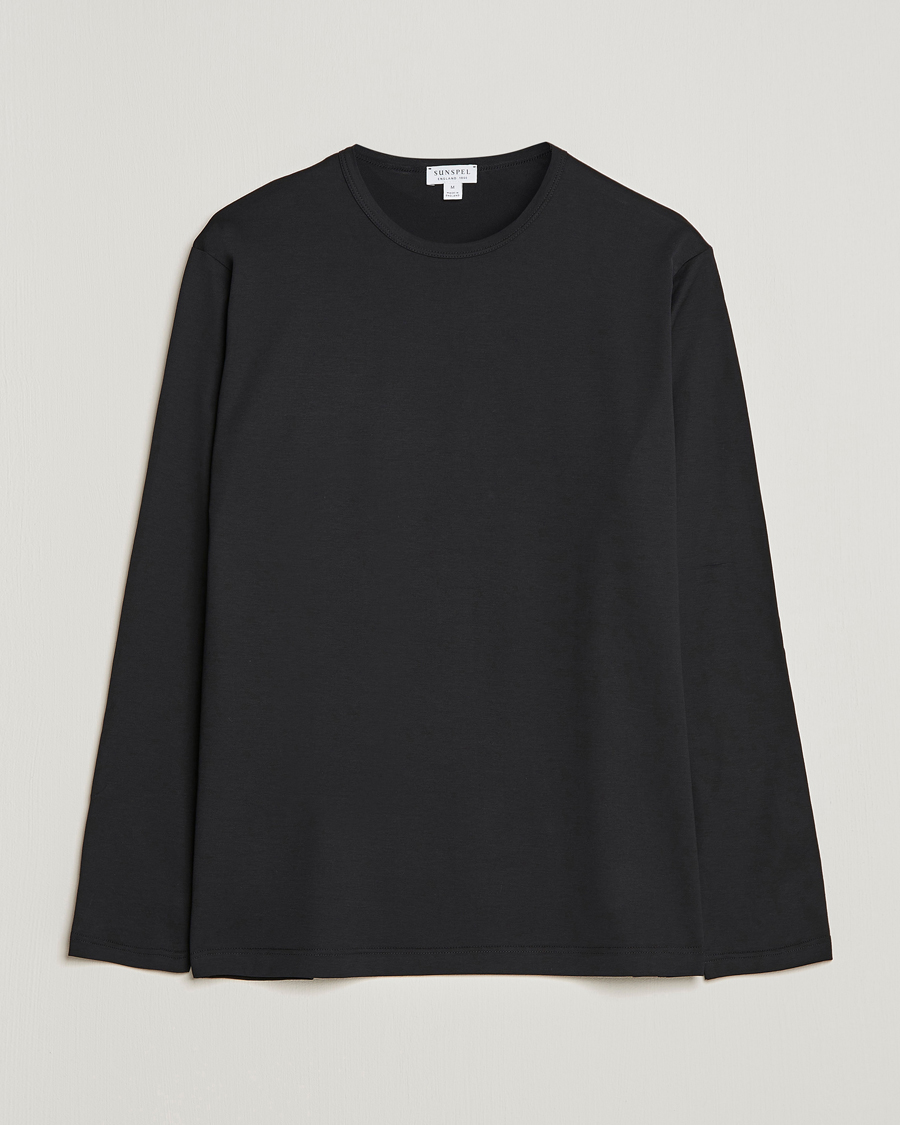 Herr | T-Shirts | Sunspel | Long Sleeve Crew Neck Cotton Tee Black
