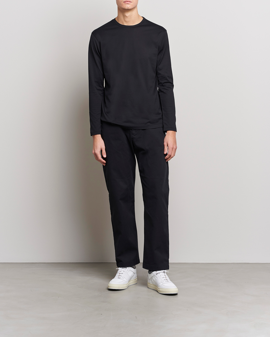 Herr | T-Shirts | Sunspel | Long Sleeve Crew Neck Cotton Tee Black