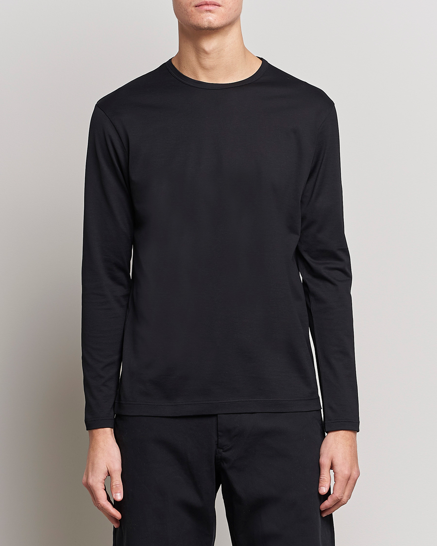 Herr | Långärmade t-shirts | Sunspel | Long Sleeve Crew Neck Cotton Tee Black