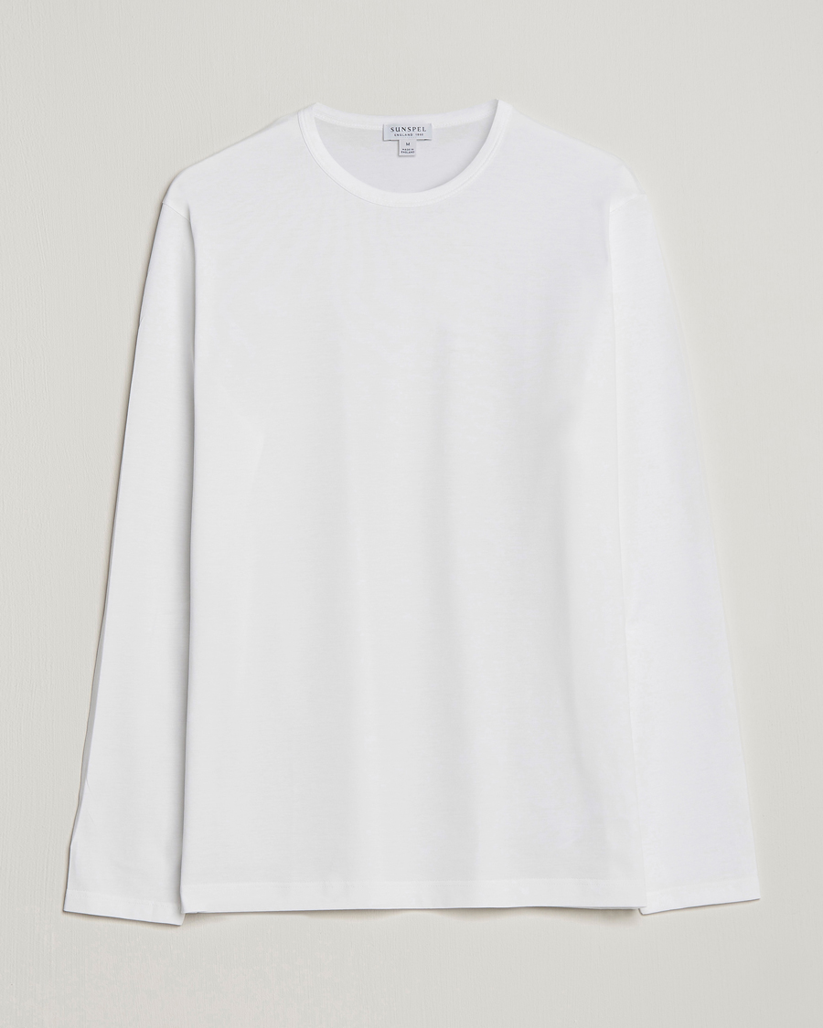 Herr | T-Shirts | Sunspel | Long Sleeve Crew Neck Cotton Tee White