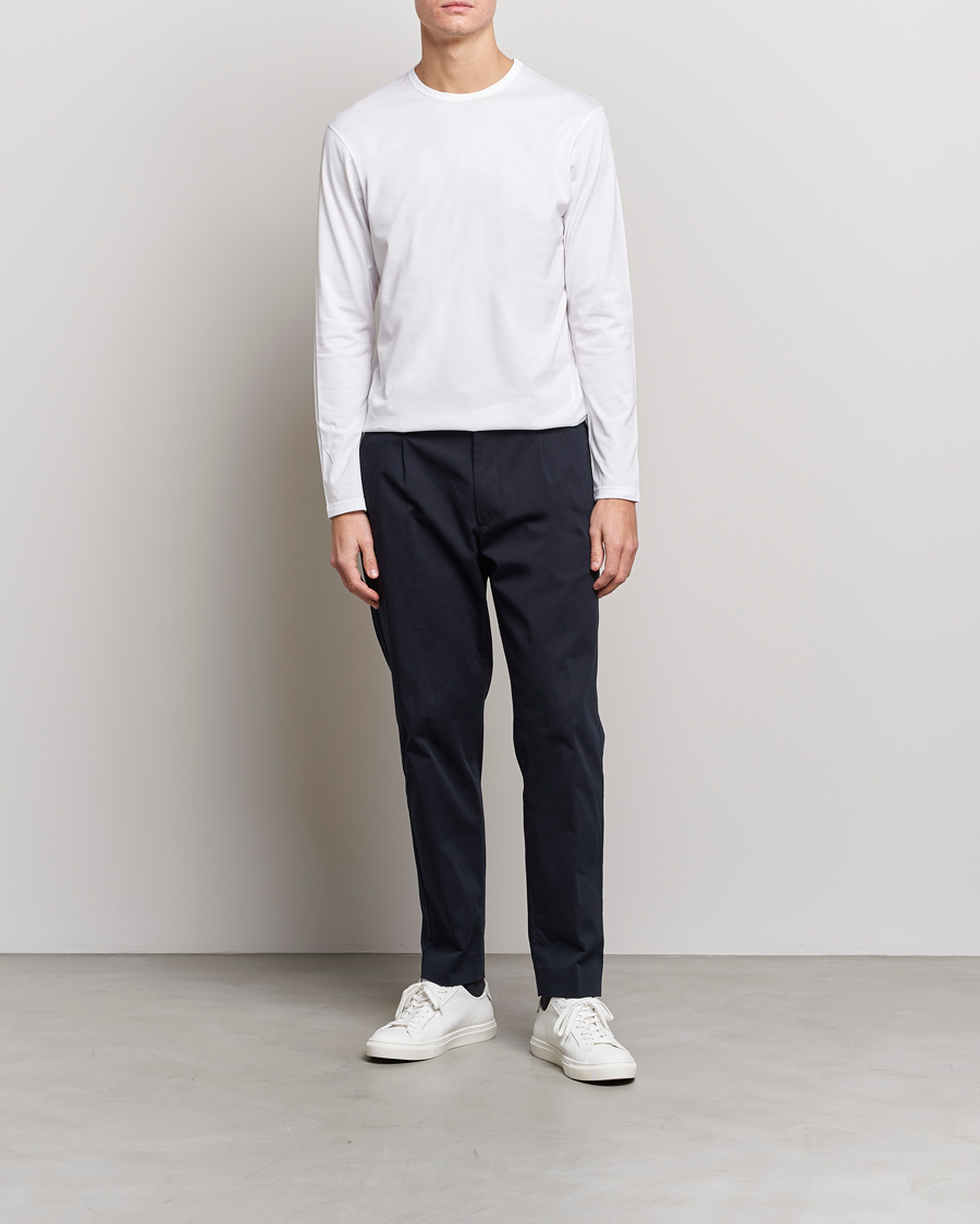 Herr | T-Shirts | Sunspel | Long Sleeve Crew Neck Cotton Tee White