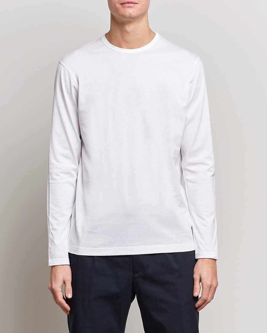 Herr | Långärmade t-shirts | Sunspel | Long Sleeve Crew Neck Cotton Tee White