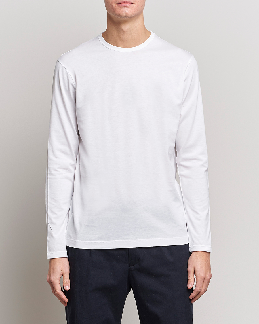 Herr | Best of British | Sunspel | Long Sleeve Crew Neck Cotton Tee White