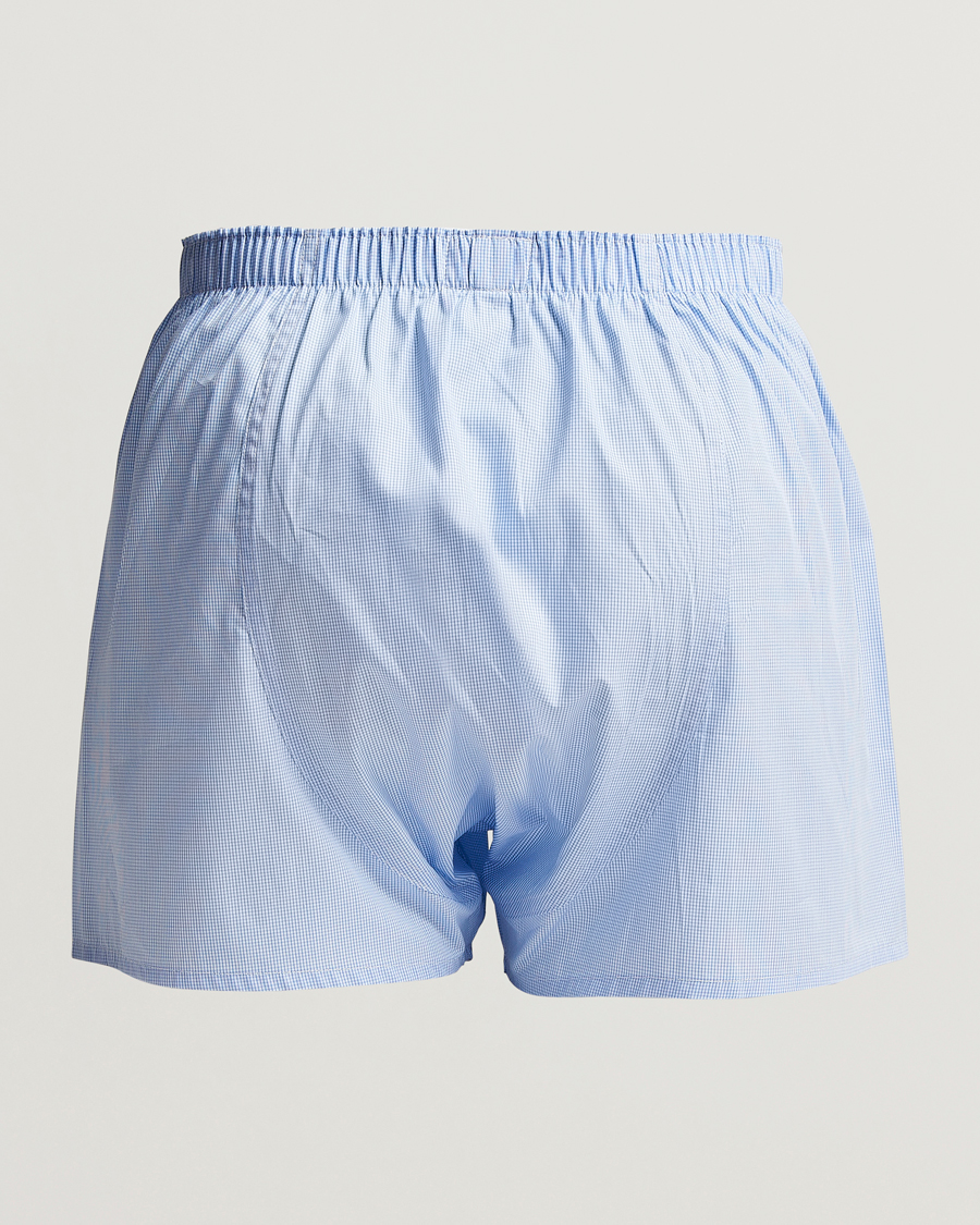 Herr | Underkläder | Sunspel | Classic Woven Cotton Boxer Shorts Light Blue Gingham