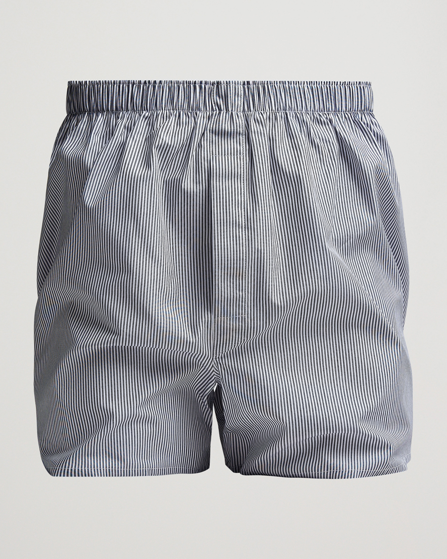 Herr | Underkläder | Sunspel | Classic Woven Cotton Boxer Shorts White/Light Blue