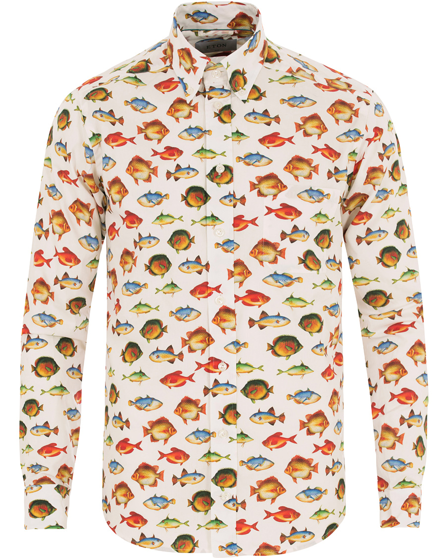 Herr | Skjortor | Eton | Slim Fit Twill Printed Fish Shirt White