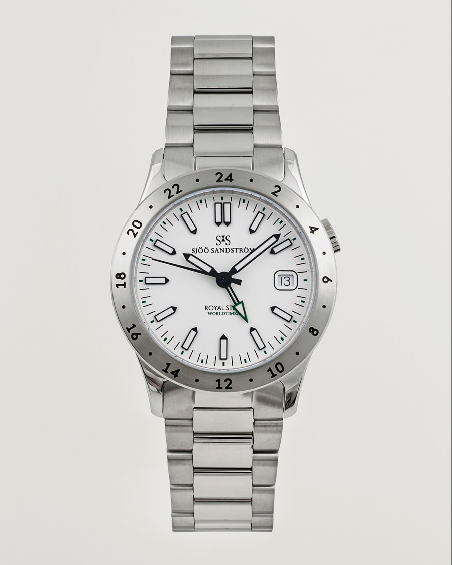 Herr | Sjöö Sandström Royal Steel Worldtimer 36mm White with Steel | Sjöö Sandström | Royal Steel Worldtimer 36mm White with Steel