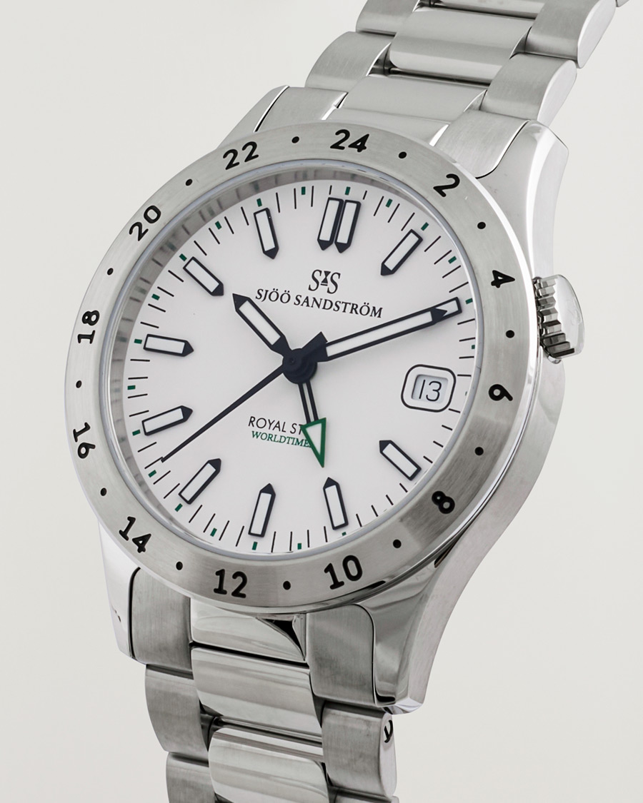 Herr | Sjöö Sandström Royal Steel Worldtimer 36mm White with Steel | Sjöö Sandström | Royal Steel Worldtimer 36mm White with Steel