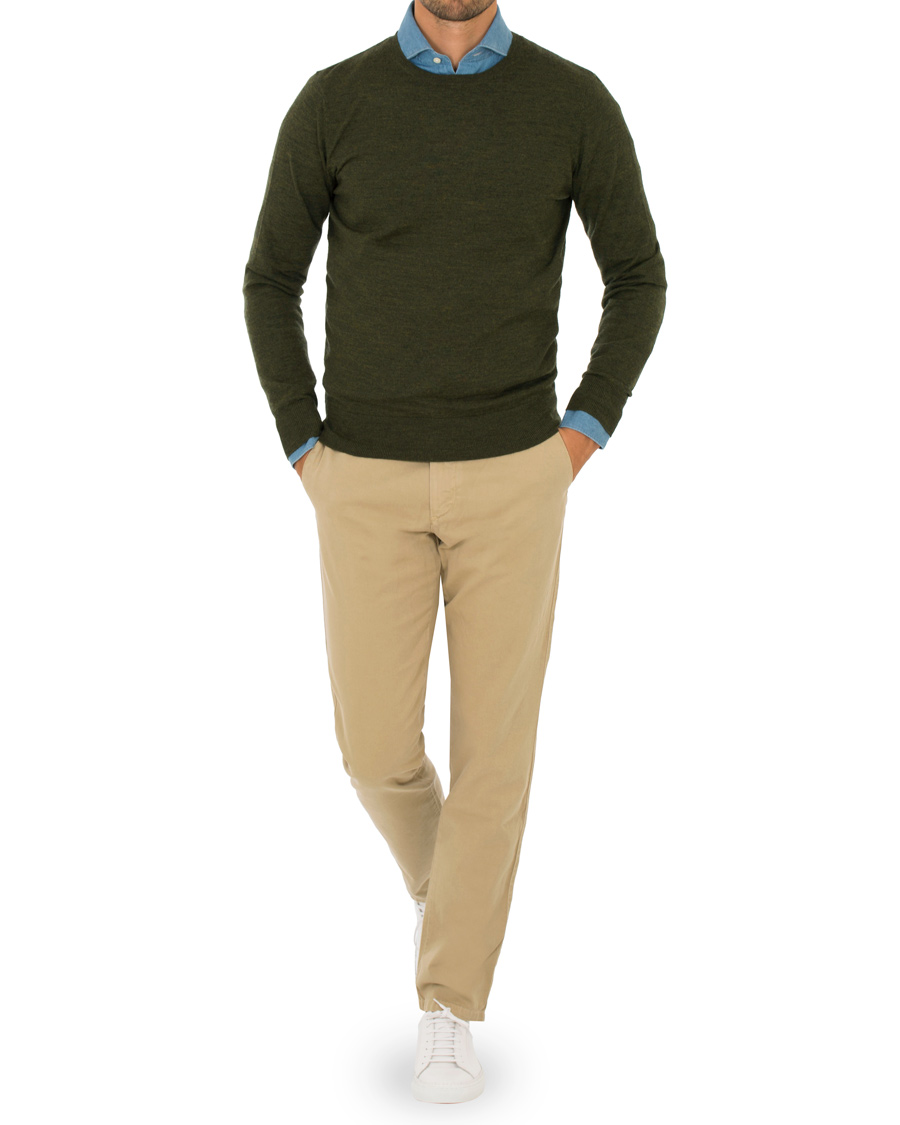 Herr | Tröjor | A Day's March | Lightweight Merino Crew Forest