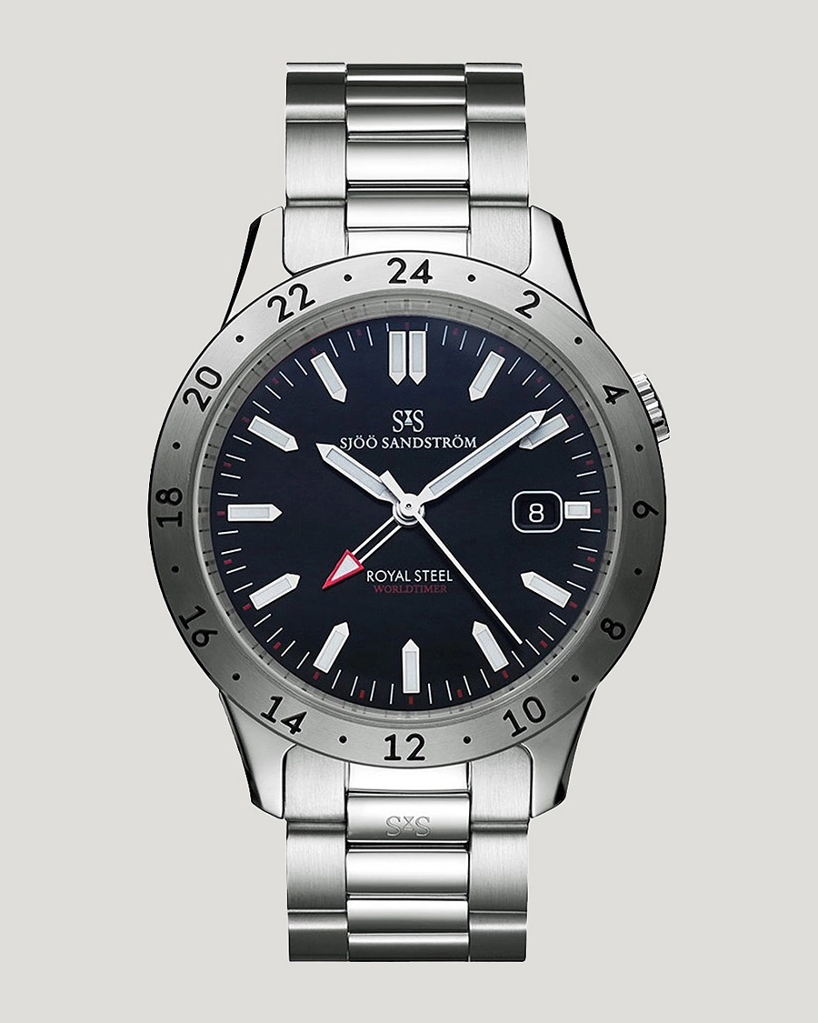Herr | Sjöö Sandström Royal Steel Worldtimer 41mm Black with Steel | Sjöö Sandström | Royal Steel Worldtimer 41mm Black with Steel