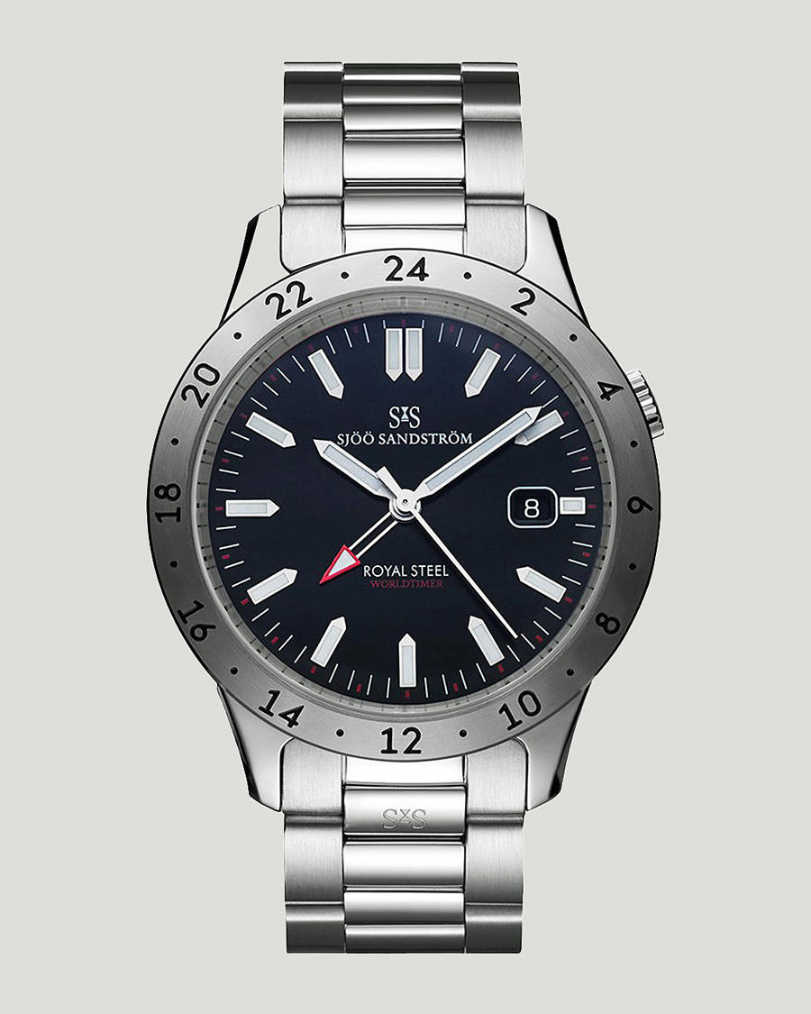 Herr | Sjöö Sandström Royal Steel Worldtimer 41mm Black with Steel | Sjöö Sandström | Royal Steel Worldtimer 41mm Black with Steel