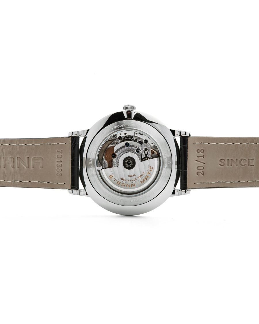Herr | Eterna Eternity Automatic Silver/Black Silver/Black Leather 40mm | Eterna | Eternity Automatic Silver/Black Silver/Black Leather 40mm