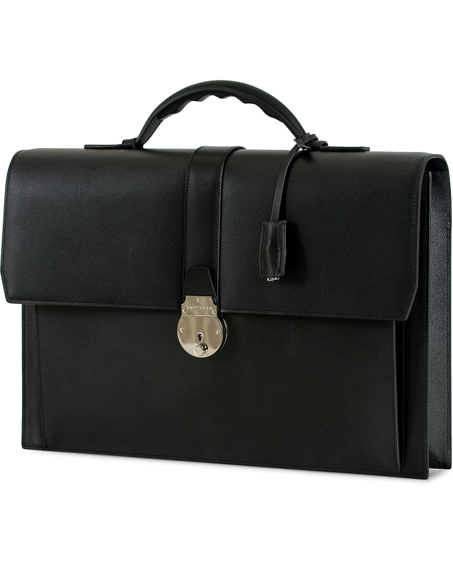Herr | Smythson Grosvenor Slim Calf Briefcase Black | Smythson | Grosvenor Slim Calf Briefcase Black