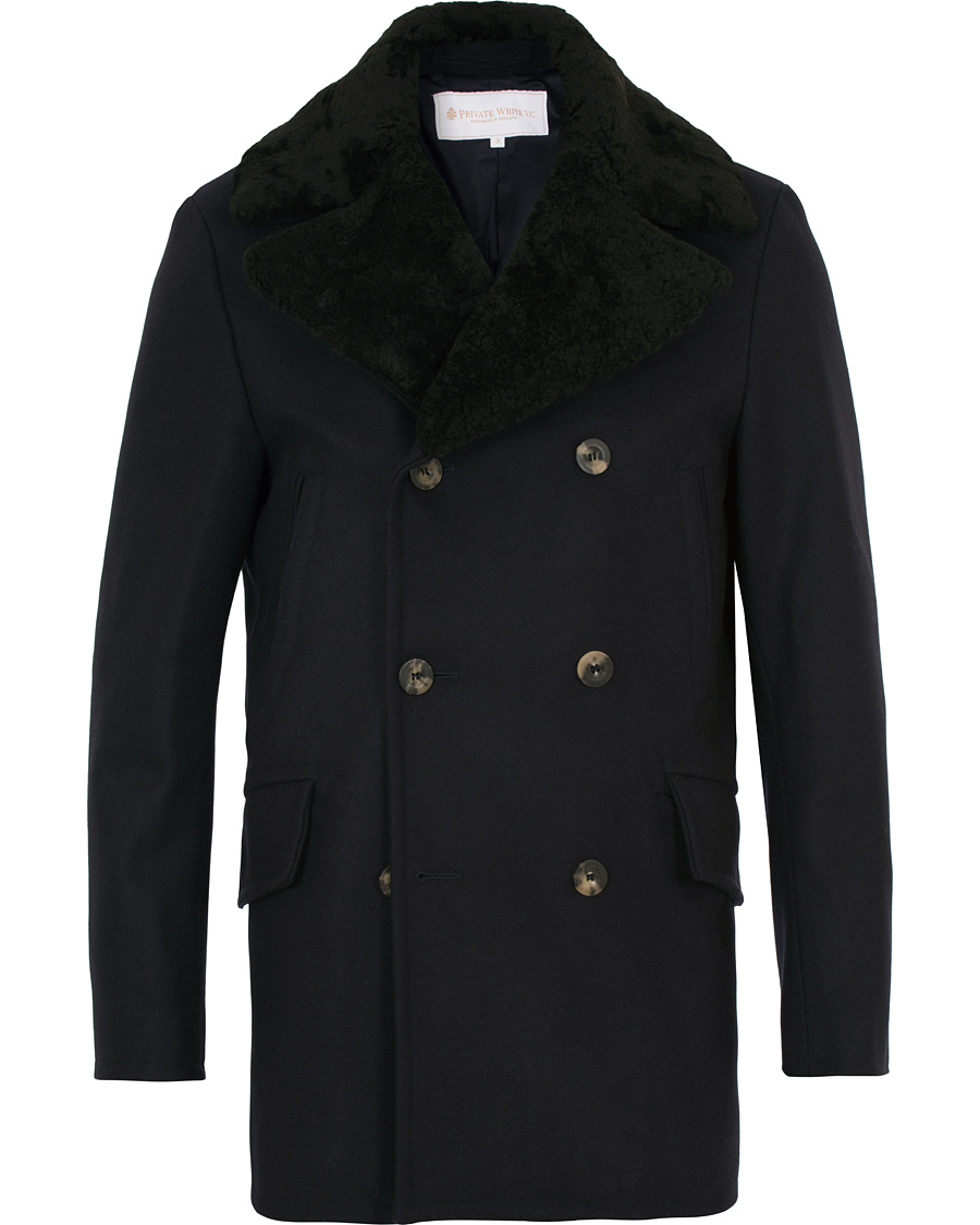 Herr | Jackor | Private White V.C. | The Shearling Collar Pea Coat Navy