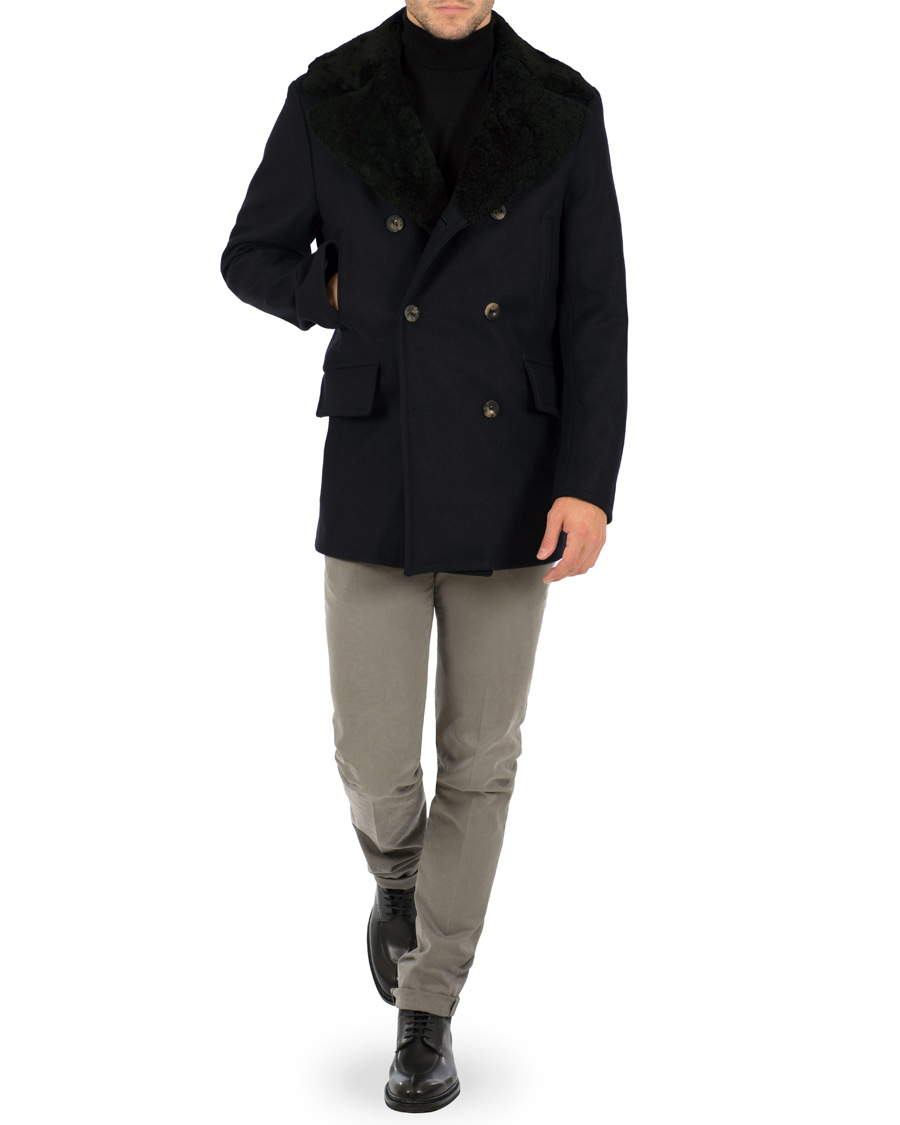Herr | Jackor | Private White V.C. | The Shearling Collar Pea Coat Navy