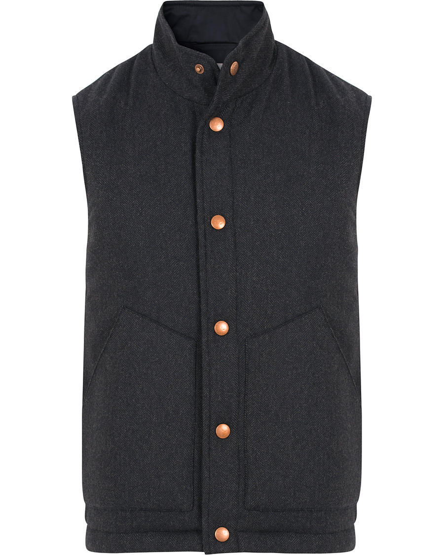Herr | Jackor | Private White V.C. | The Wool Wadded Wool/Cashmere Gilet Navy Herringbone