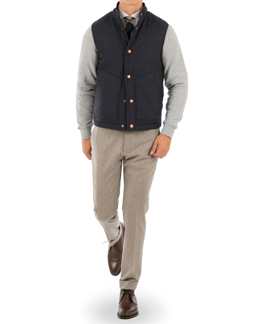 Herr | Jackor | Private White V.C. | The Wool Wadded Wool/Cashmere Gilet Navy Herringbone