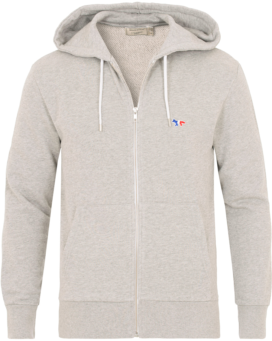 Herr | Tröjor | Maison Kitsuné | Zip Hoodie Tricolor Fox Patch Grey Melange