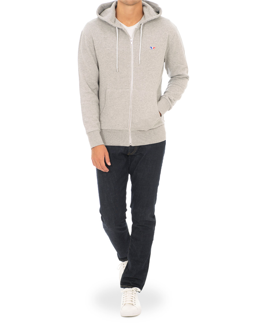 Herr | Tröjor | Maison Kitsuné | Zip Hoodie Tricolor Fox Patch Grey Melange