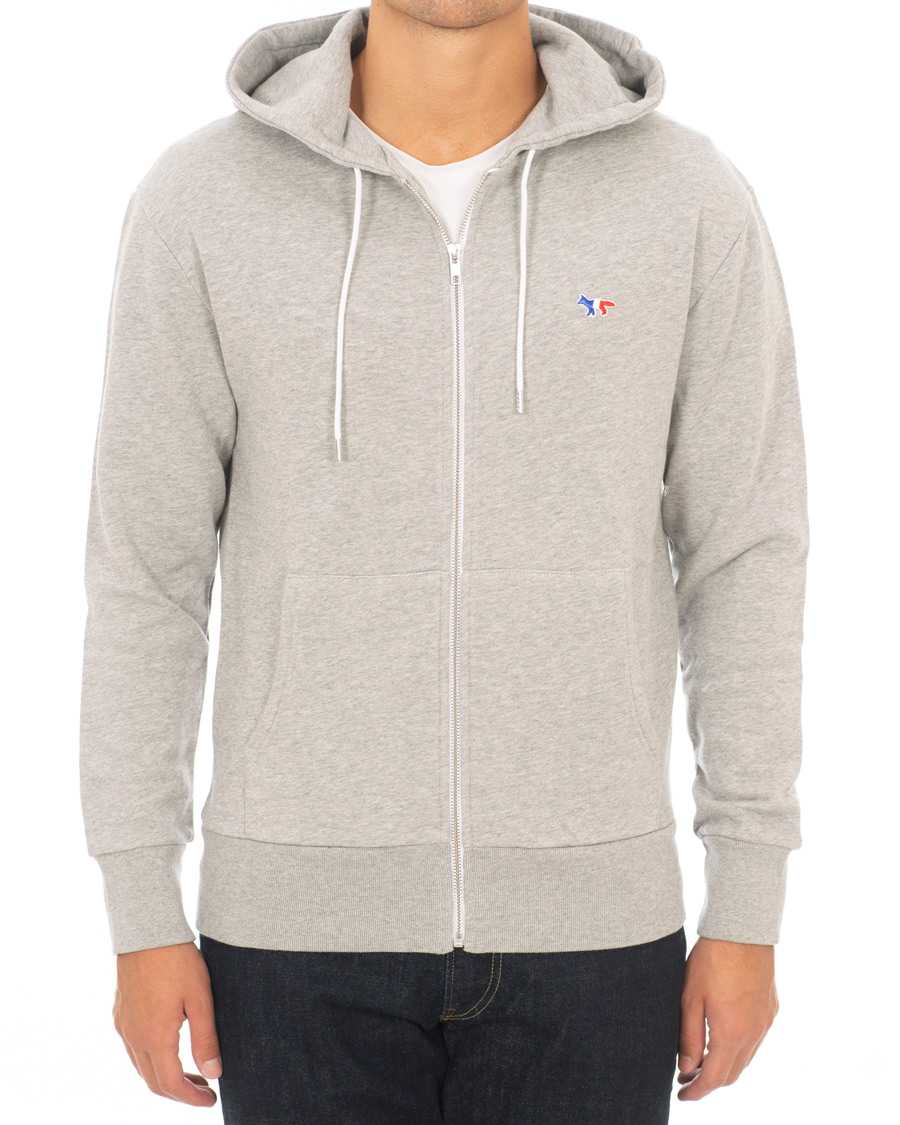Herr | Tröjor | Maison Kitsuné | Zip Hoodie Tricolor Fox Patch Grey Melange