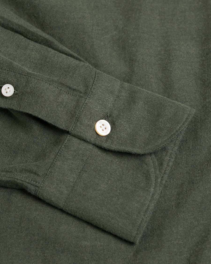 Herr | Skjortor | Finamore Napoli | Tokyo Slim Fit Flannel Shirt Olive