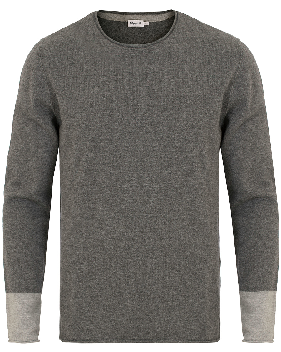 Herr | Tröjor | Filippa K | Cotton/Merino Roll Edge Sweater Grey Melange