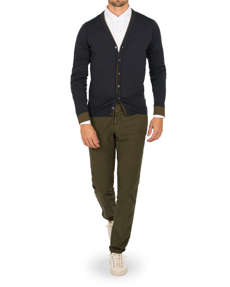 Herr | Byxor | Incotex | Slim Fit Garment Dyed Washed Slacks Green