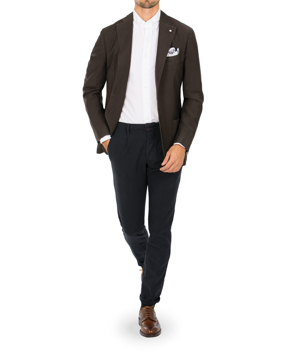 Herr | Byxor | Incotex | Slim Fit Yarn Dyed Pleated Slacks Navy