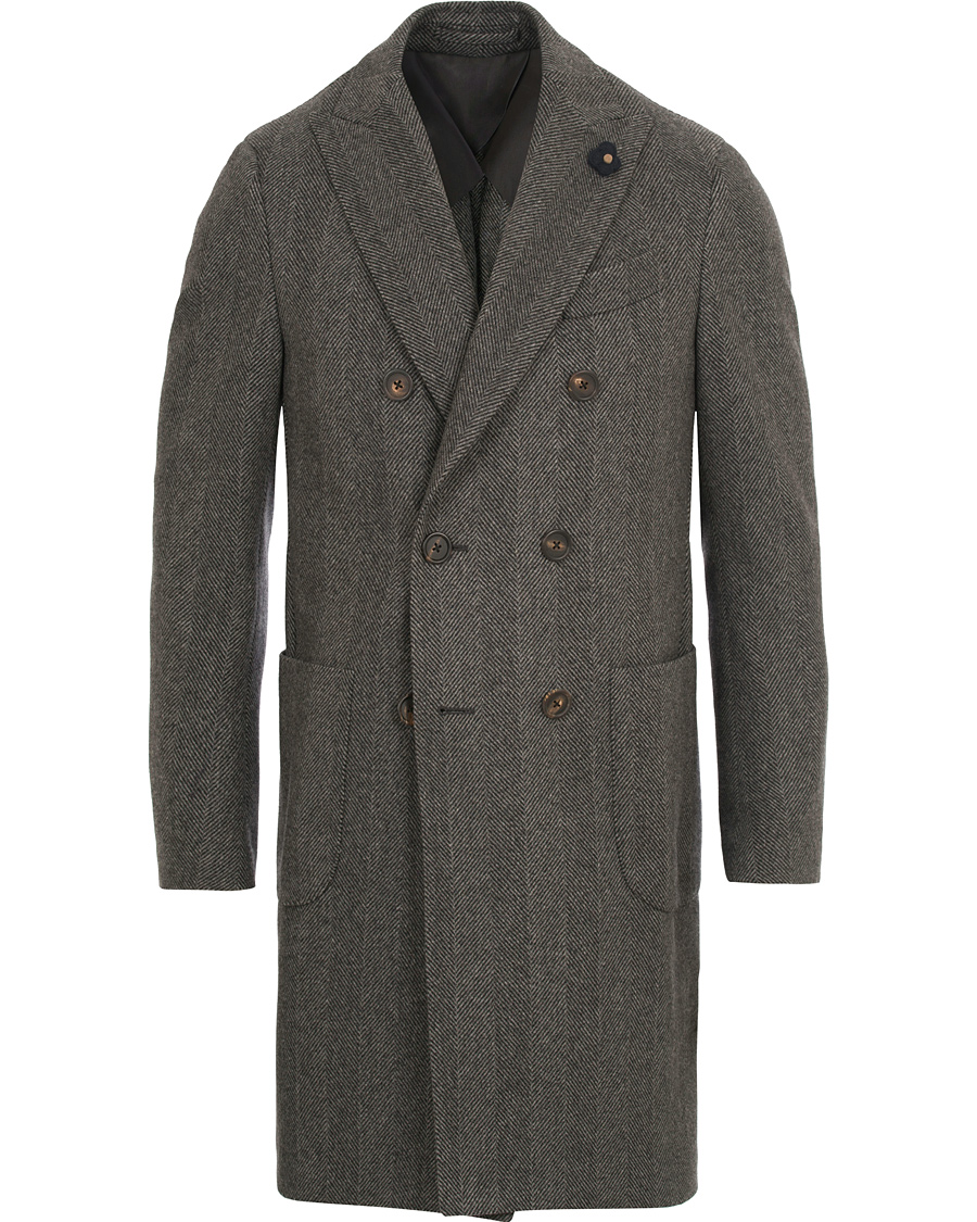Herr | Jackor | Lardini | Double Herringbone Wool Coat Grey