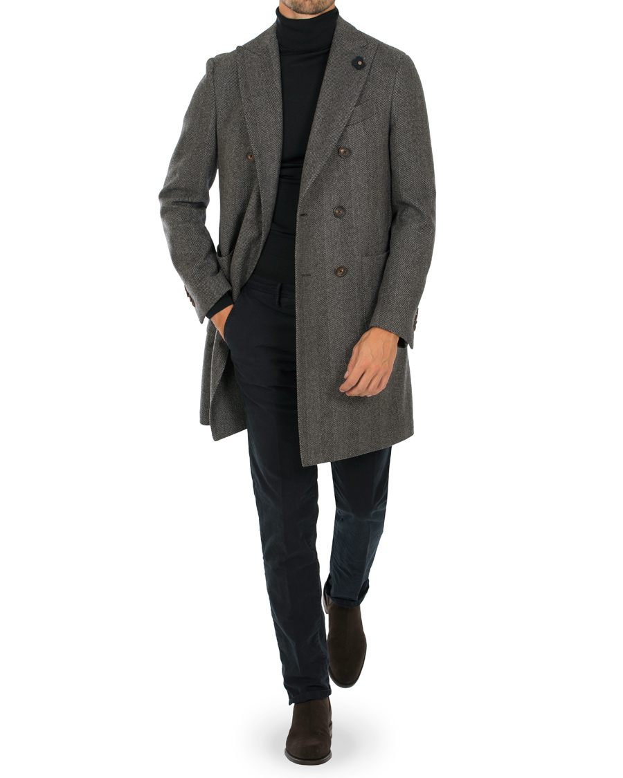 Herr | Jackor | Lardini | Double Herringbone Wool Coat Grey