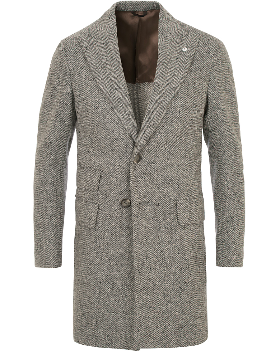 Herr | Jackor | L.B.M. 1911 | Wool Herringbone Peak Lapel Coat Light Grey