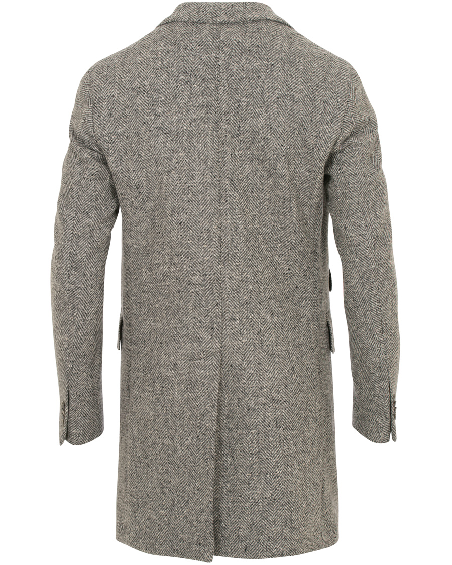 Herr | Jackor | L.B.M. 1911 | Wool Herringbone Peak Lapel Coat Light Grey