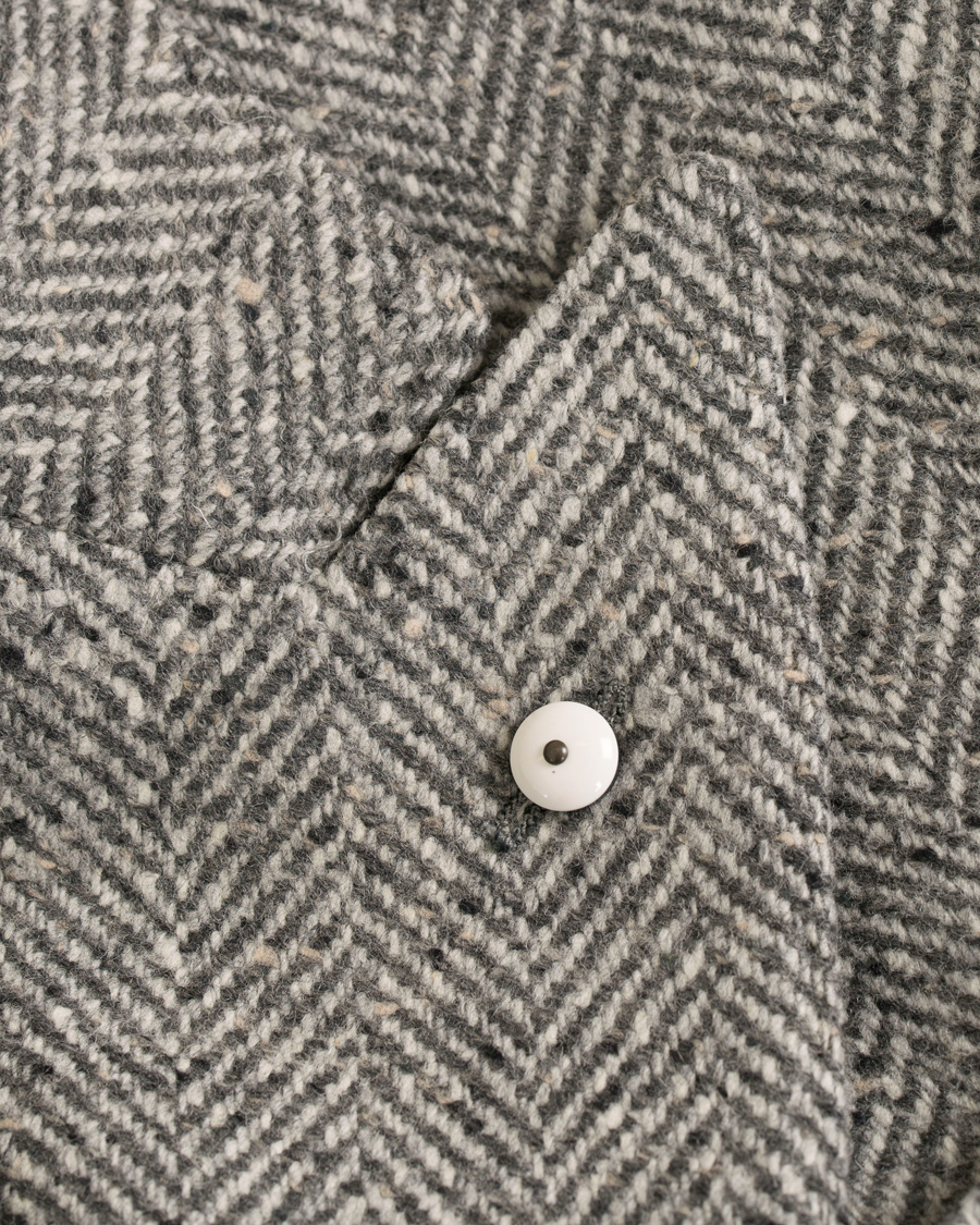 Herr | Jackor | L.B.M. 1911 | Wool Herringbone Peak Lapel Coat Light Grey
