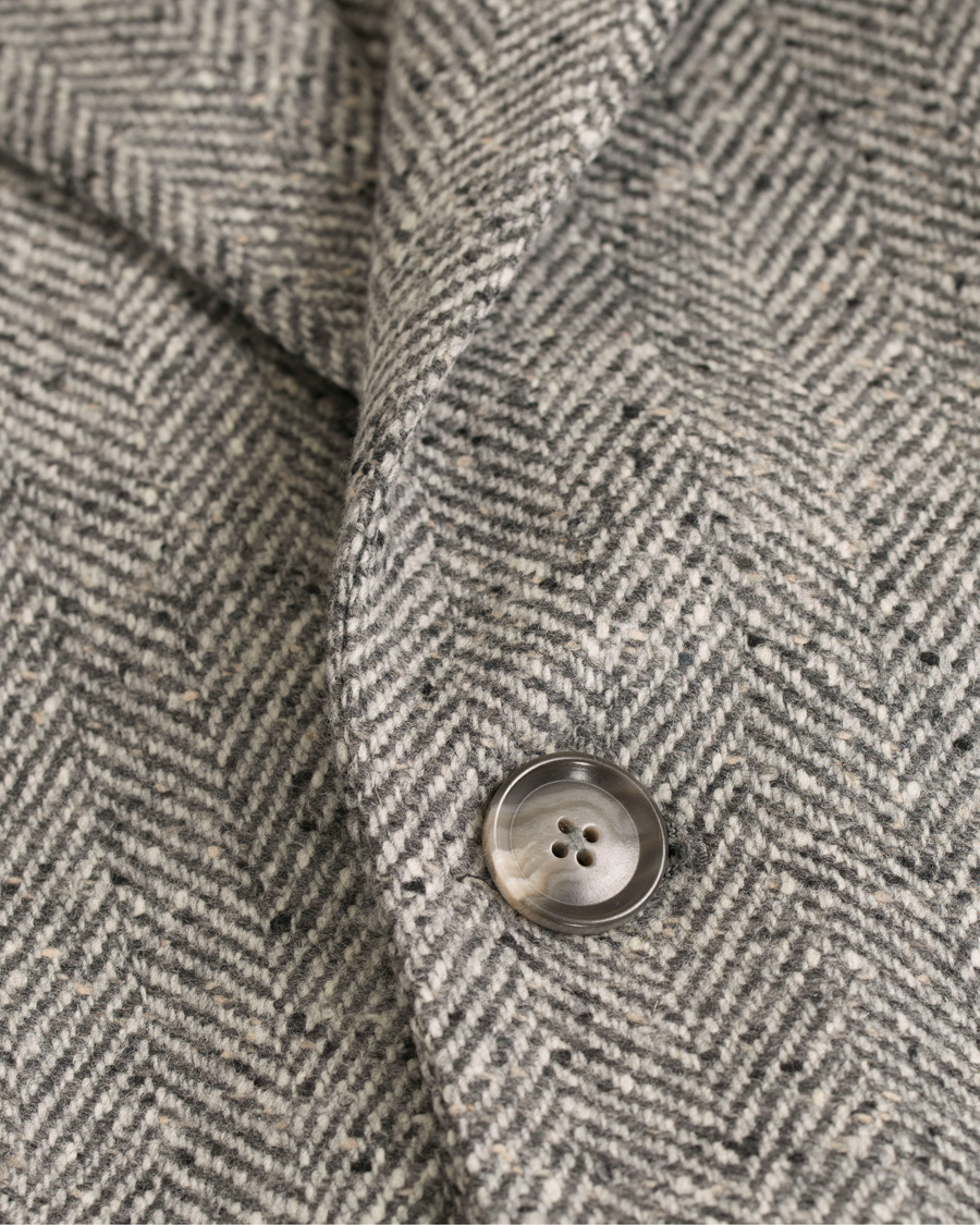 Herr | Jackor | L.B.M. 1911 | Wool Herringbone Peak Lapel Coat Light Grey