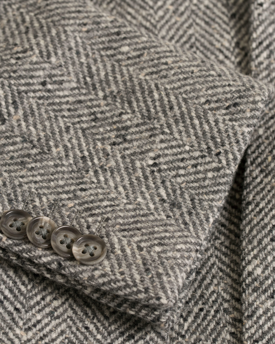 Herr | Jackor | L.B.M. 1911 | Wool Herringbone Peak Lapel Coat Light Grey