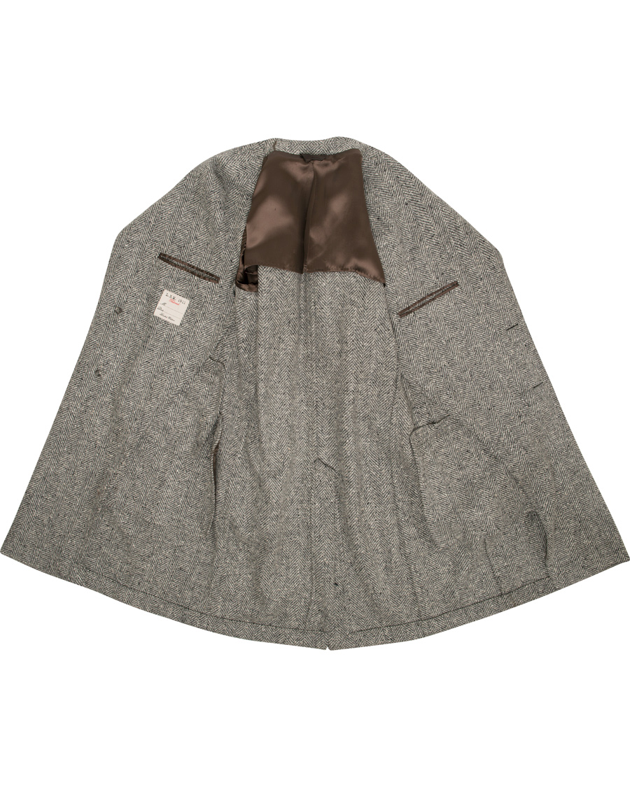 Herr | Jackor | L.B.M. 1911 | Wool Herringbone Peak Lapel Coat Light Grey