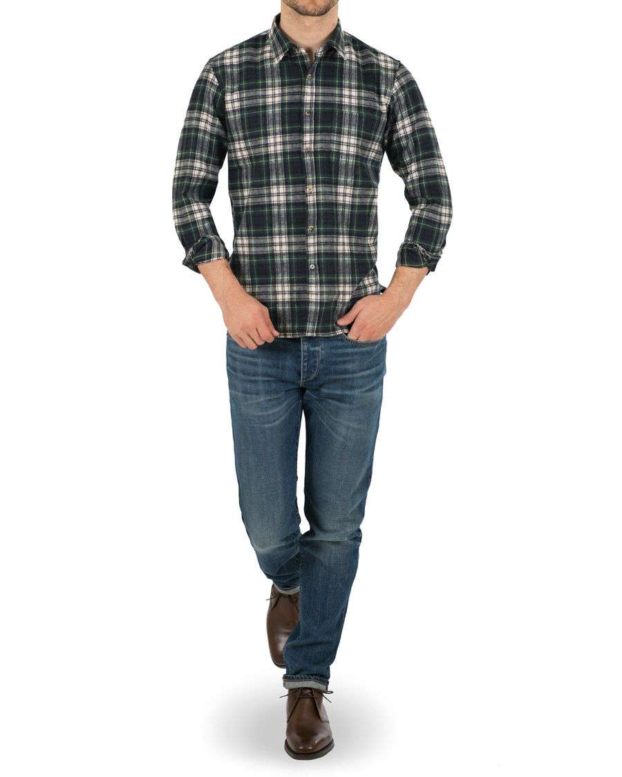 Herr | Skjortor | De Bonne Facture | CH07 Brushed Flannel Shirt Green Tartan