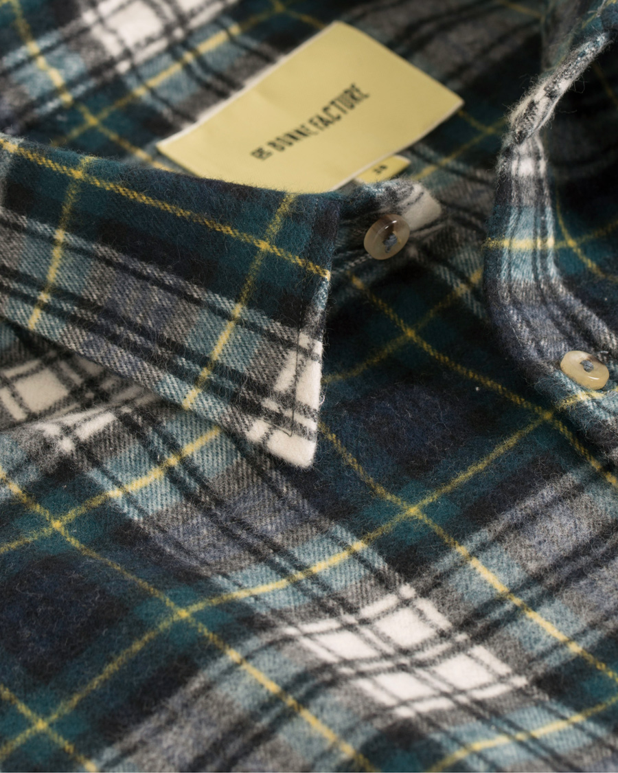 Herr | Skjortor | De Bonne Facture | CH07 Brushed Flannel Shirt Green Tartan