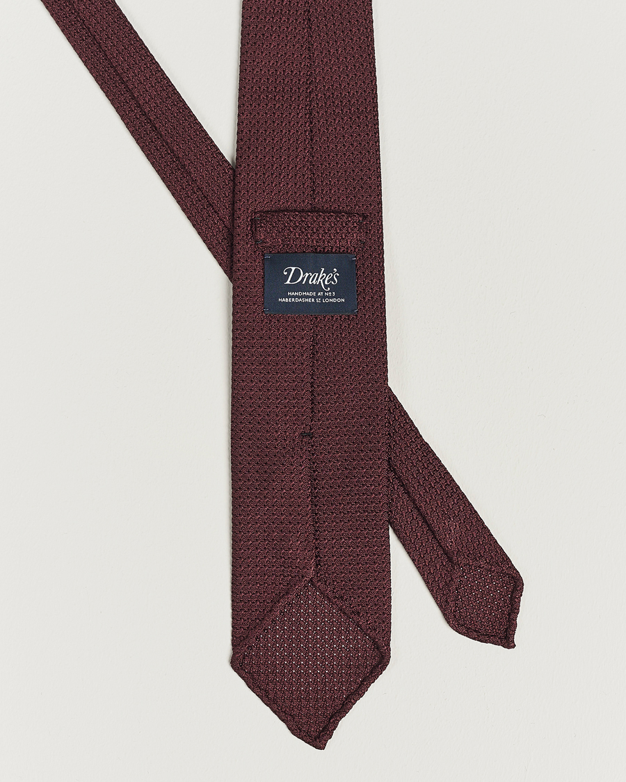 Herr | Slipsar | Drake's | Silk Grenadine Handrolled 8 cm Tie Wine Red
