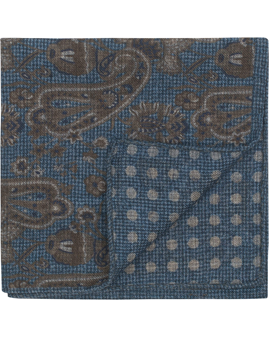 Herr | Stenströms Wool Doublefaced Printed Paisley Pocket Square Blue | Stenströms | Wool Doublefaced Printed Paisley Pocket Square Blue
