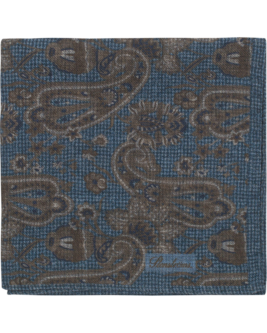 Herr | Stenströms Wool Doublefaced Printed Paisley Pocket Square Blue | Stenströms | Wool Doublefaced Printed Paisley Pocket Square Blue