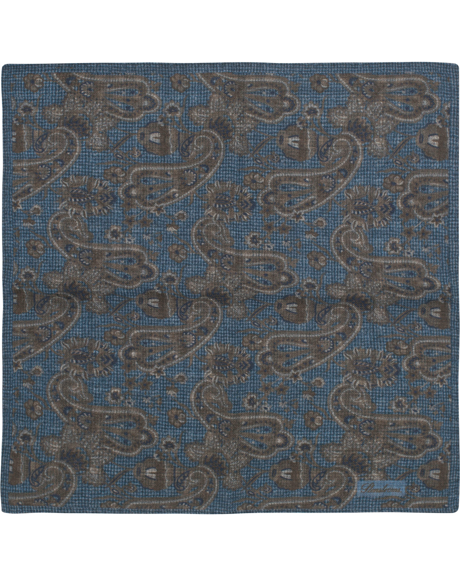 Herr | Stenströms Wool Doublefaced Printed Paisley Pocket Square Blue | Stenströms | Wool Doublefaced Printed Paisley Pocket Square Blue