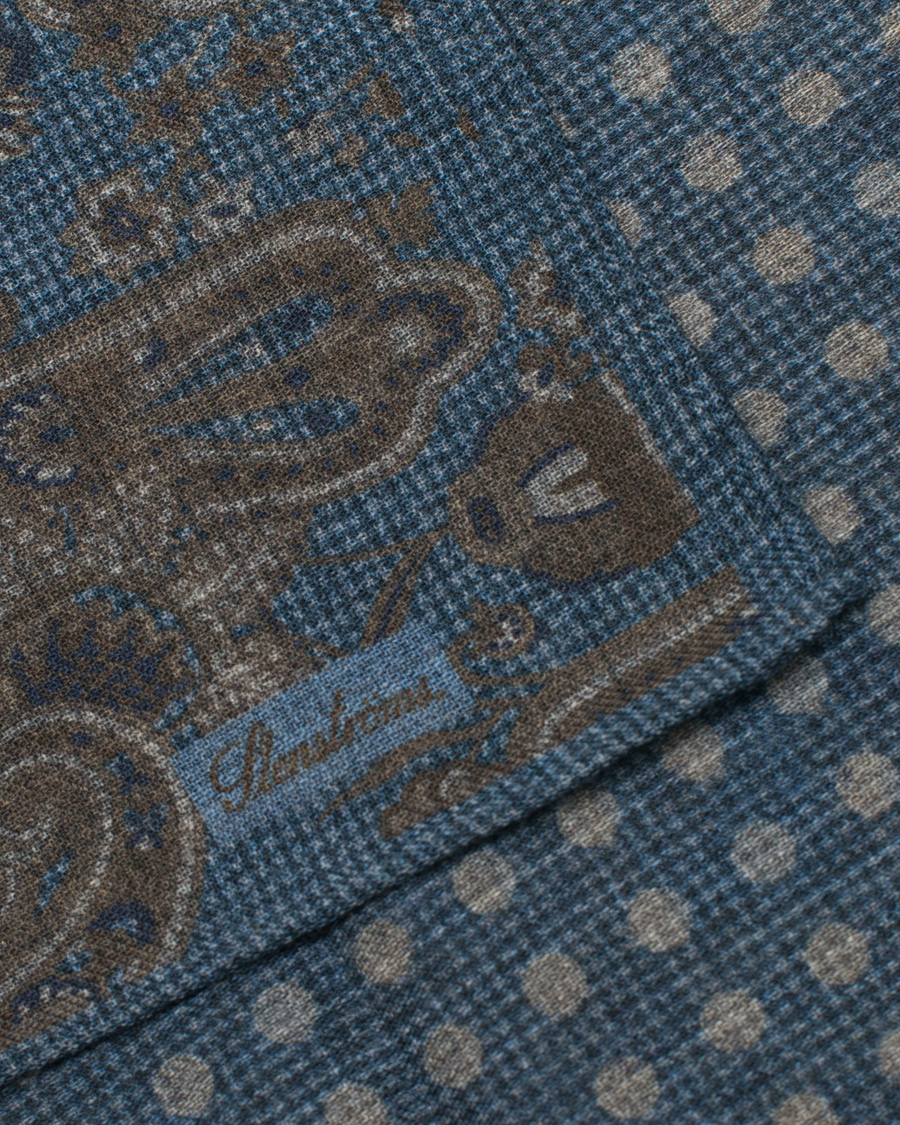 Herr | Stenströms Wool Doublefaced Printed Paisley Pocket Square Blue | Stenströms | Wool Doublefaced Printed Paisley Pocket Square Blue