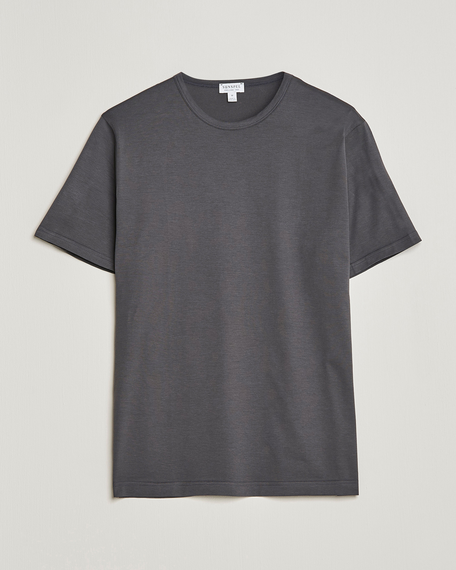 Herr | T-Shirts | Sunspel | Crew Neck Cotton Tee Charcoal