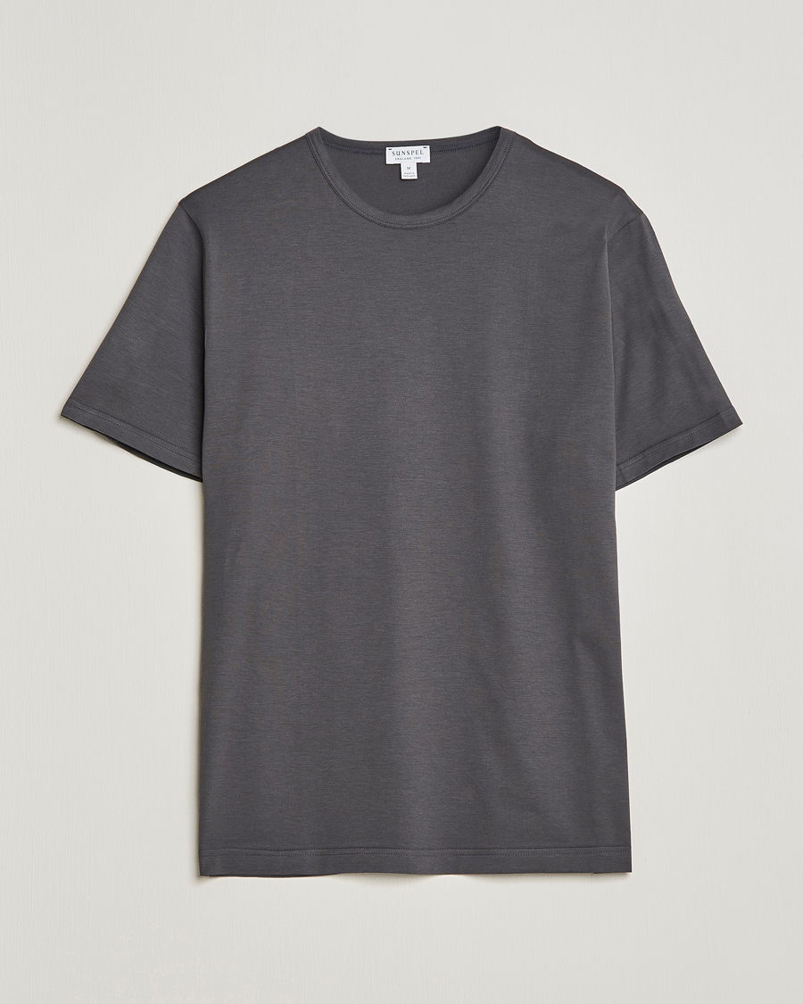 Herr | T-Shirts | Sunspel | Crew Neck Q82 Cotton T-Shirt Charcoal