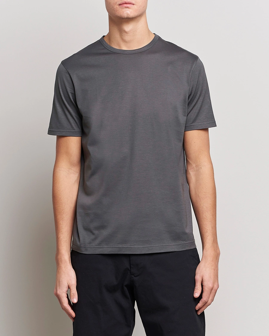 Herr | Kortärmade t-shirts | Sunspel | Crew Neck Cotton Tee Charcoal