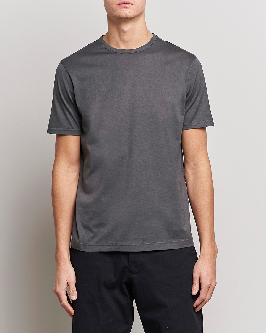 Herr | T-Shirts | Sunspel | Crew Neck Q82 Cotton T-Shirt Charcoal