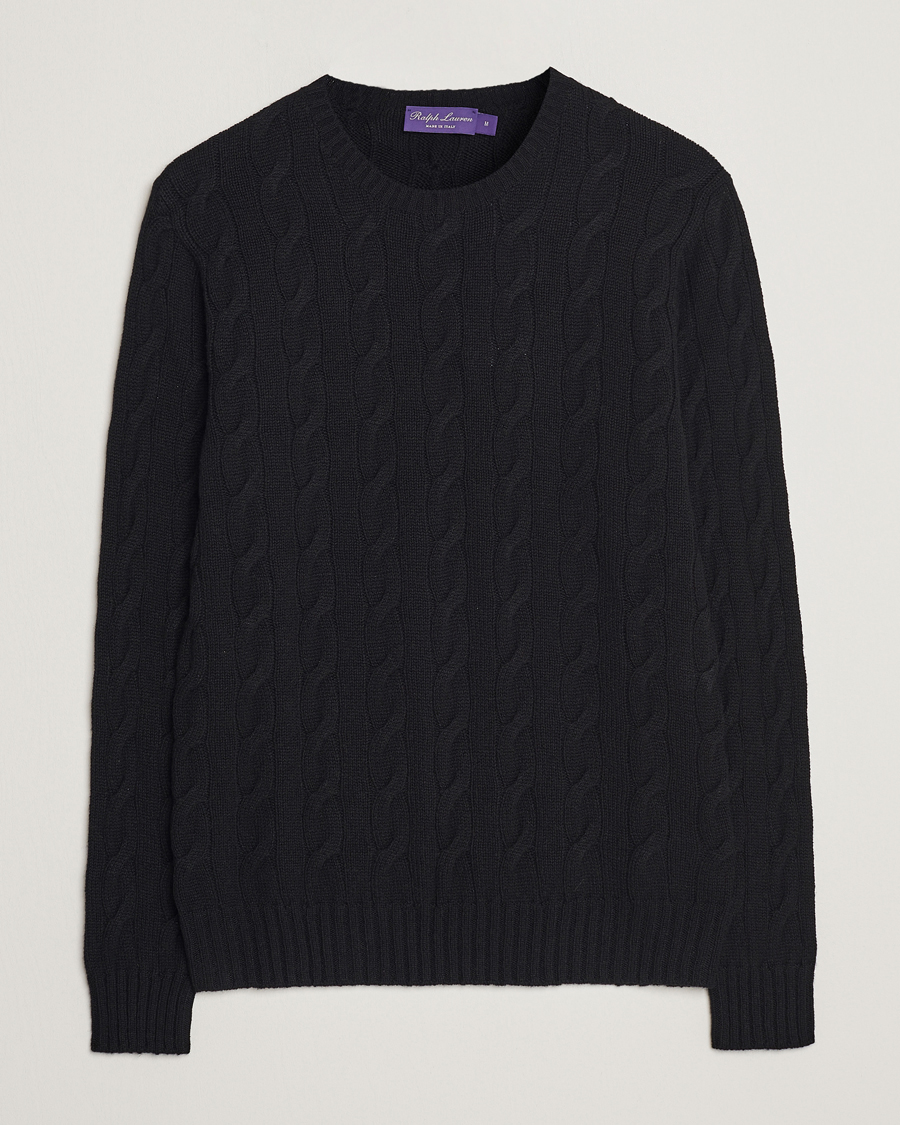 Herr | Tröjor | Ralph Lauren Purple Label | Cashmere Cable Crew Neck Sweater Black